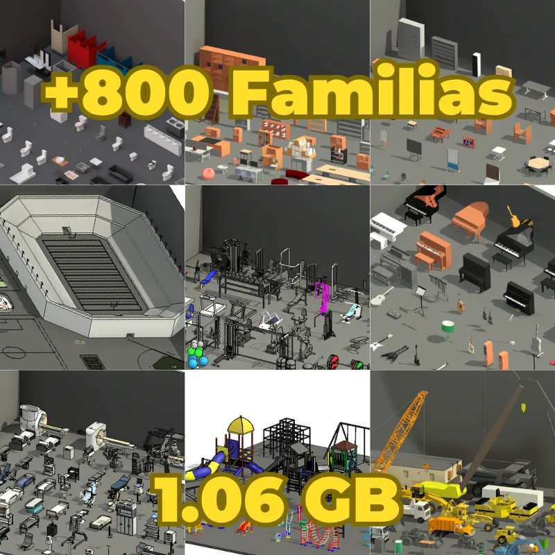 Mega Paquete Revit 2025 | +800 Familias de Mobiliario, WC, Gimnasio, Maquinaria, Cine 🚬 y Más