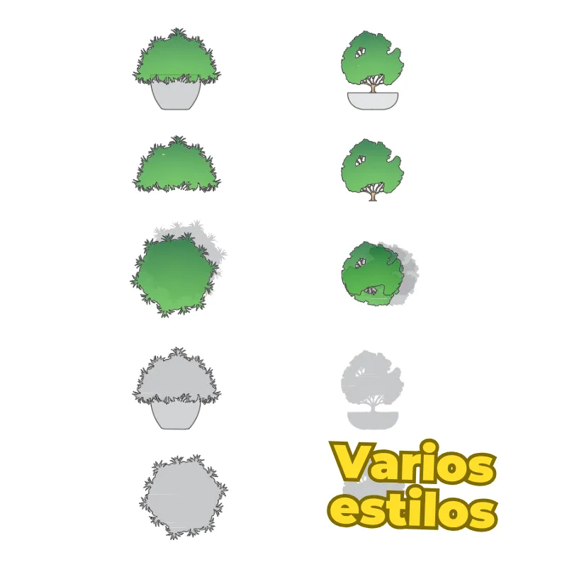 Bloques Dinámicos Básicos de Vegetación para AutoCAD | Árboles, Arbustos y Áreas Verdes para Planos Arquitectónicos