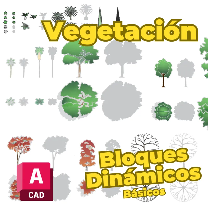 Bloques Dinámicos Básicos de Vegetación para AutoCAD | Árboles, Arbustos y Áreas Verdes para Planos Arquitectónicos
