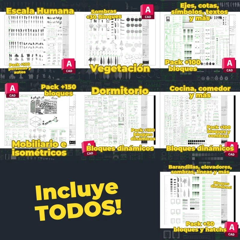 Descarga Plantilla PRO para AutoCAD con 1000+ bloques dinámicos de construcción