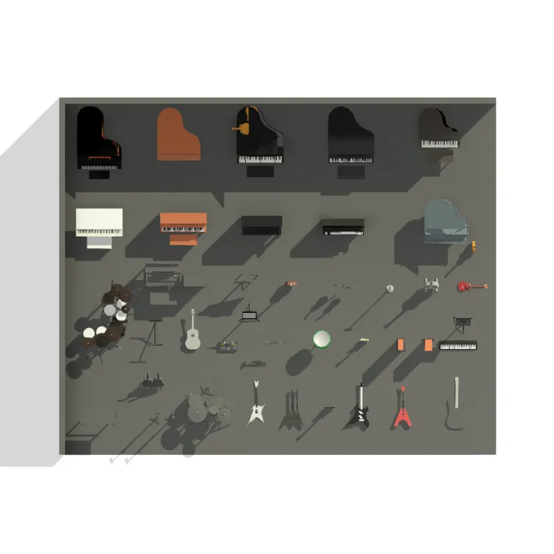 Instrumentos Musicales 3D para Revit | Más de 30 Familias BIM de Equipamiento Musical y Estudio