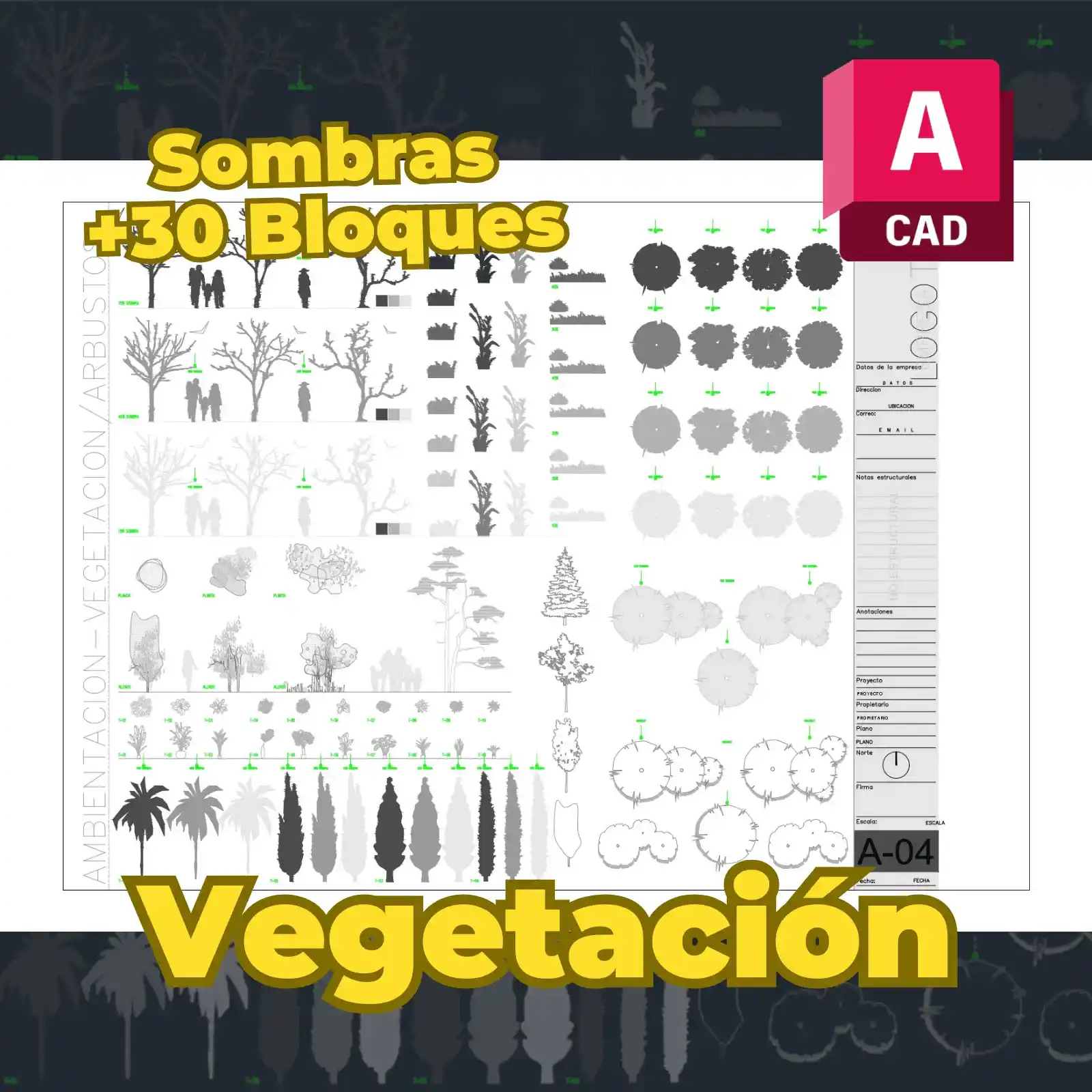 Pack Profesional de Vegetación para AutoCAD: +30 Bloques Dinámicos de Árboles y Arbustos