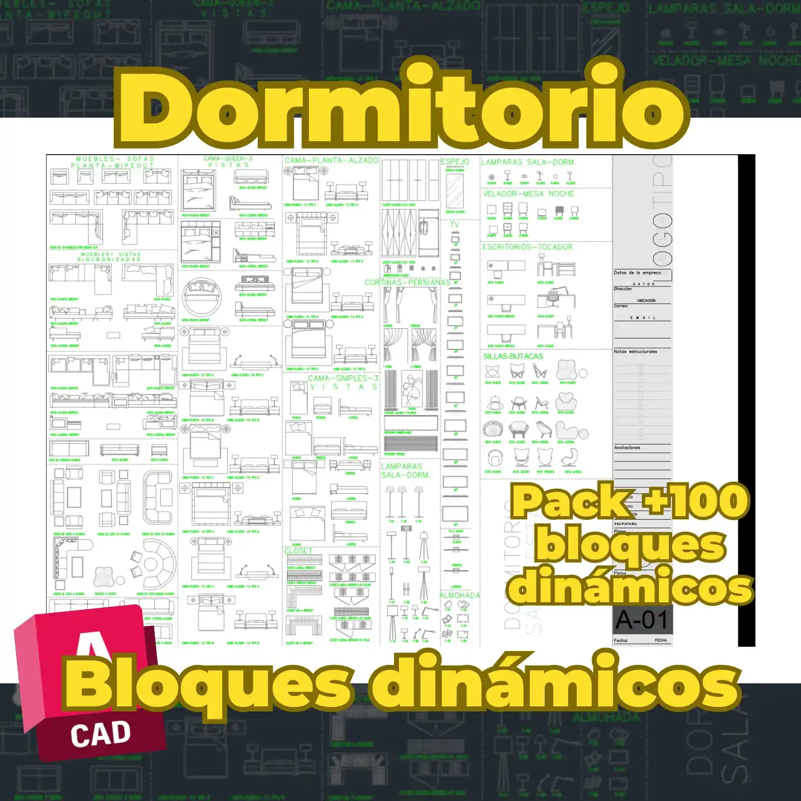 Pack Profesional de Bloques Dinámicos para Dormitorios | +100 Elementos Editables en AutoCAD
