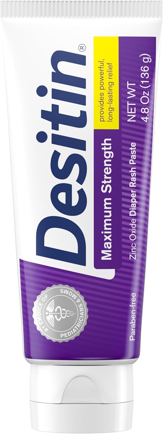 Desitin Maximum Strength Baby Diaper Rash Cream with 40% Zinc Oxide for Treatment, Relief & Prevention, Hypoallergenic, Phthalate- & Paraben-Free Paste, 4.8 oz