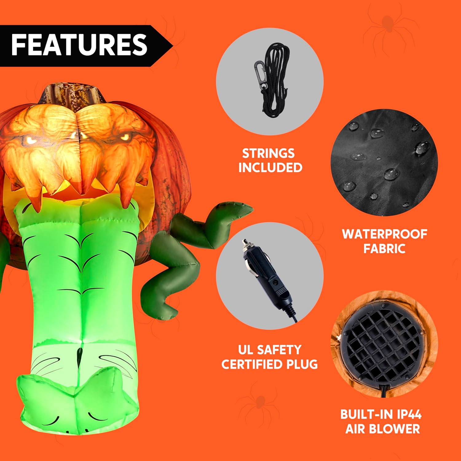 Joiedomi Halloween Inflatables Outdoor Decorations, Trunk or Treat Car Decorations Kit, Inflatable Pumpkin with Tentacles Trunk Or Treat Car Decor, Blow Up Pumpkin for Halloween Decor Outside