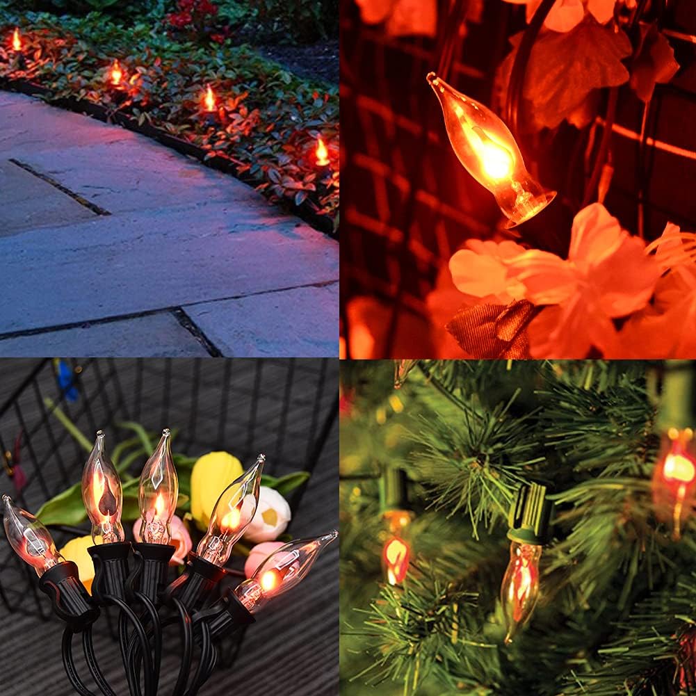 Abeja Flickering Flame String Lights 10Ft, C18 Vintage Halloween Lights with 10 CA5 Flame Bulbs, E12 Candlestick Base, Flicker Flame String Lights for Fireplace Party Room Decor, 1w, 120v, Black