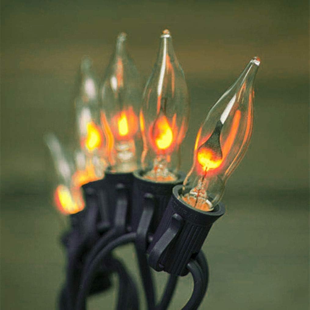 Abeja Flickering Flame String Lights 10Ft, C18 Vintage Halloween Lights with 10 CA5 Flame Bulbs, E12 Candlestick Base, Flicker Flame String Lights for Fireplace Party Room Decor, 1w, 120v, Black