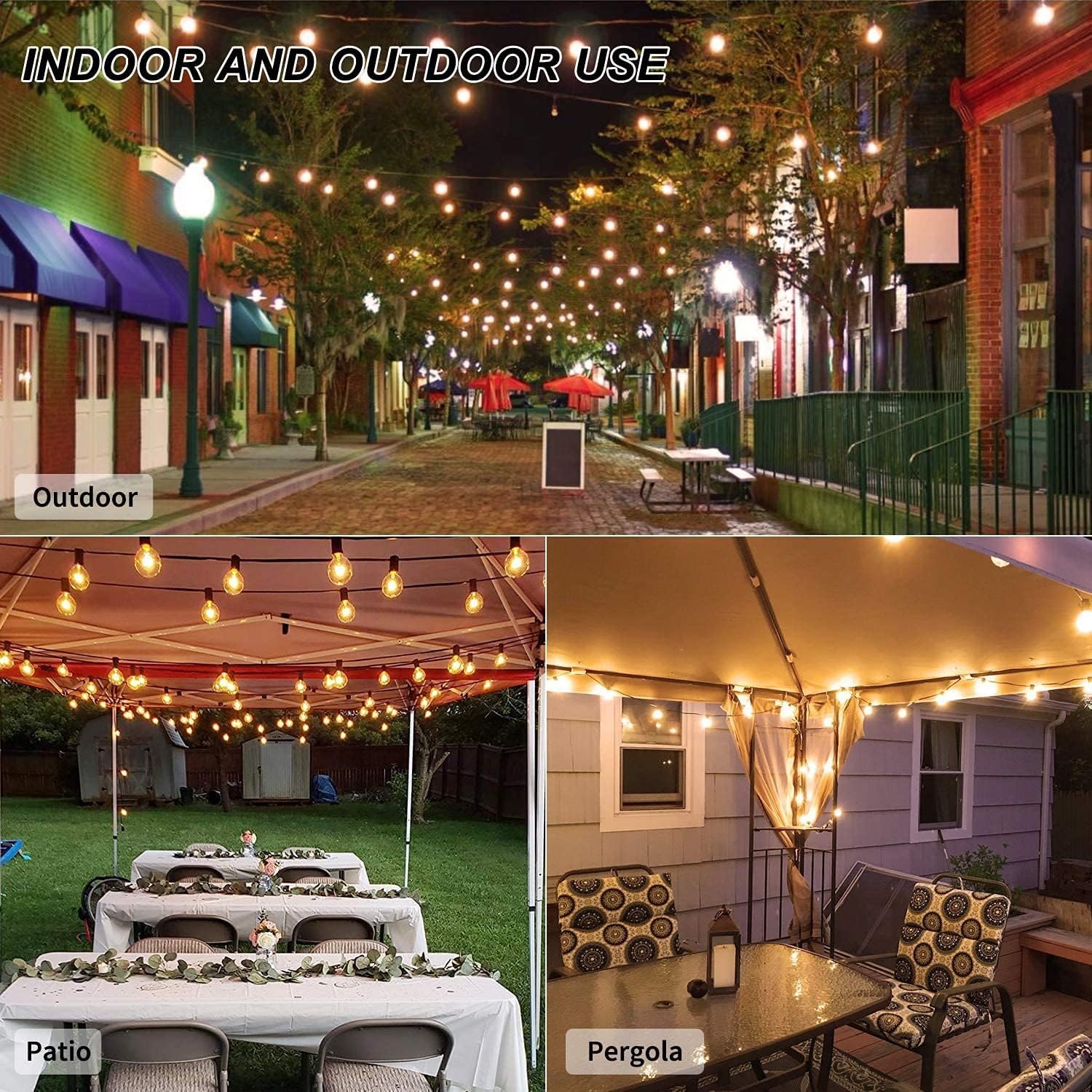 50 Feet Patio String Lights with 53 Edison Globe Bulbs, UL Listed for Indoor Outdoor Use, E12 Socket Base, Connectable Lights for Porch Deck Gazebos Balcony Wedding Gathering Parties Decor, Black