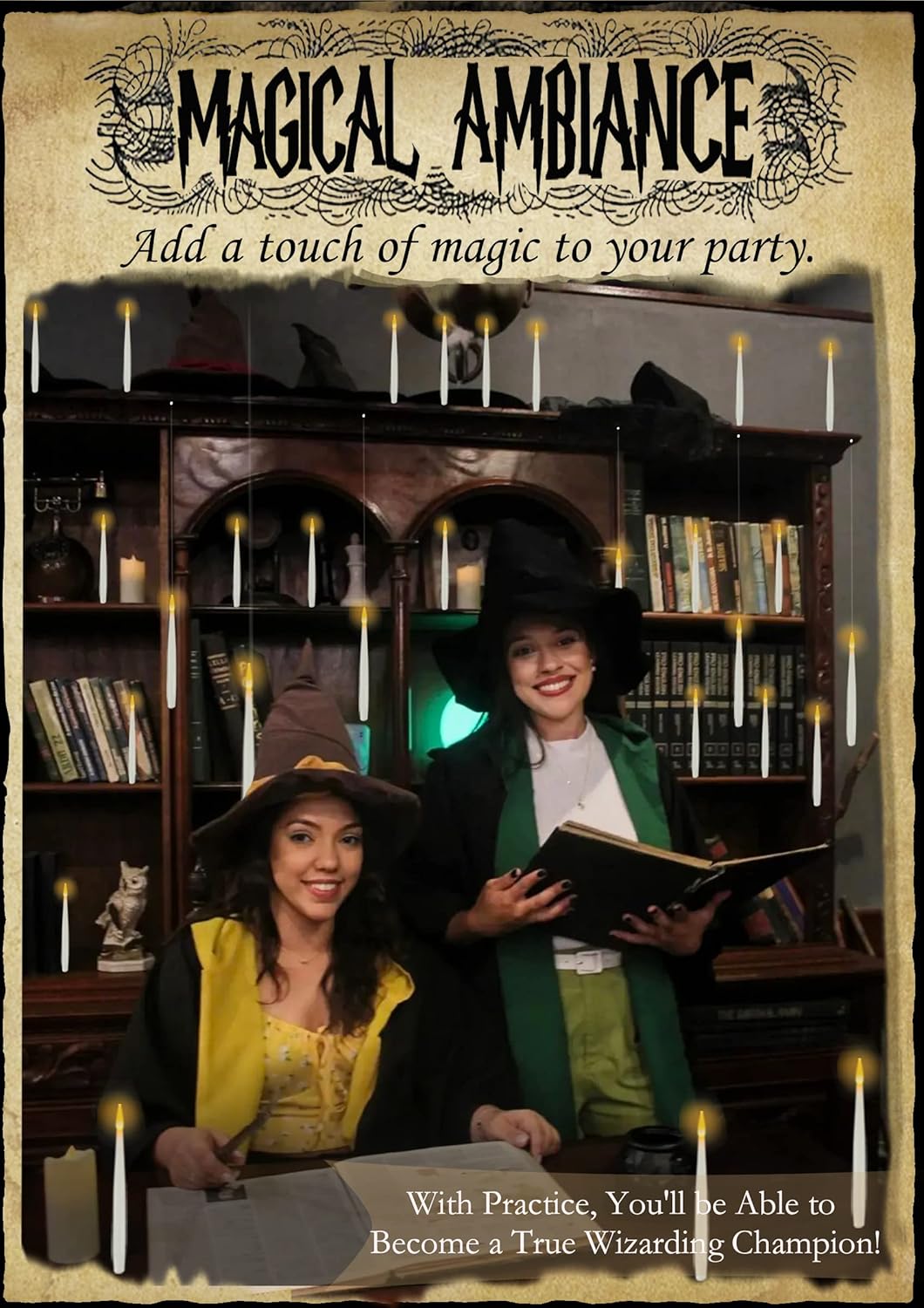 Floating Candles with Wand, Halloween Decoration 20 PCs Magic Hanging Candles, Flickering Warm Light Flameless Floating LED Candle with Wand Remote, Battery Operated Taper Candle Set for Theme Party
