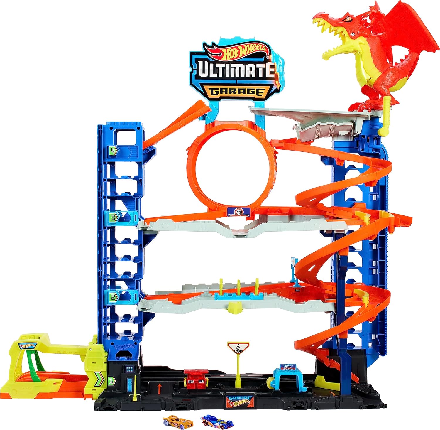 Hot Wheels City Toy Car Track Set Ultimate Garage with 2 Die-Cast Toy Cars & Car-Eating Dragon
