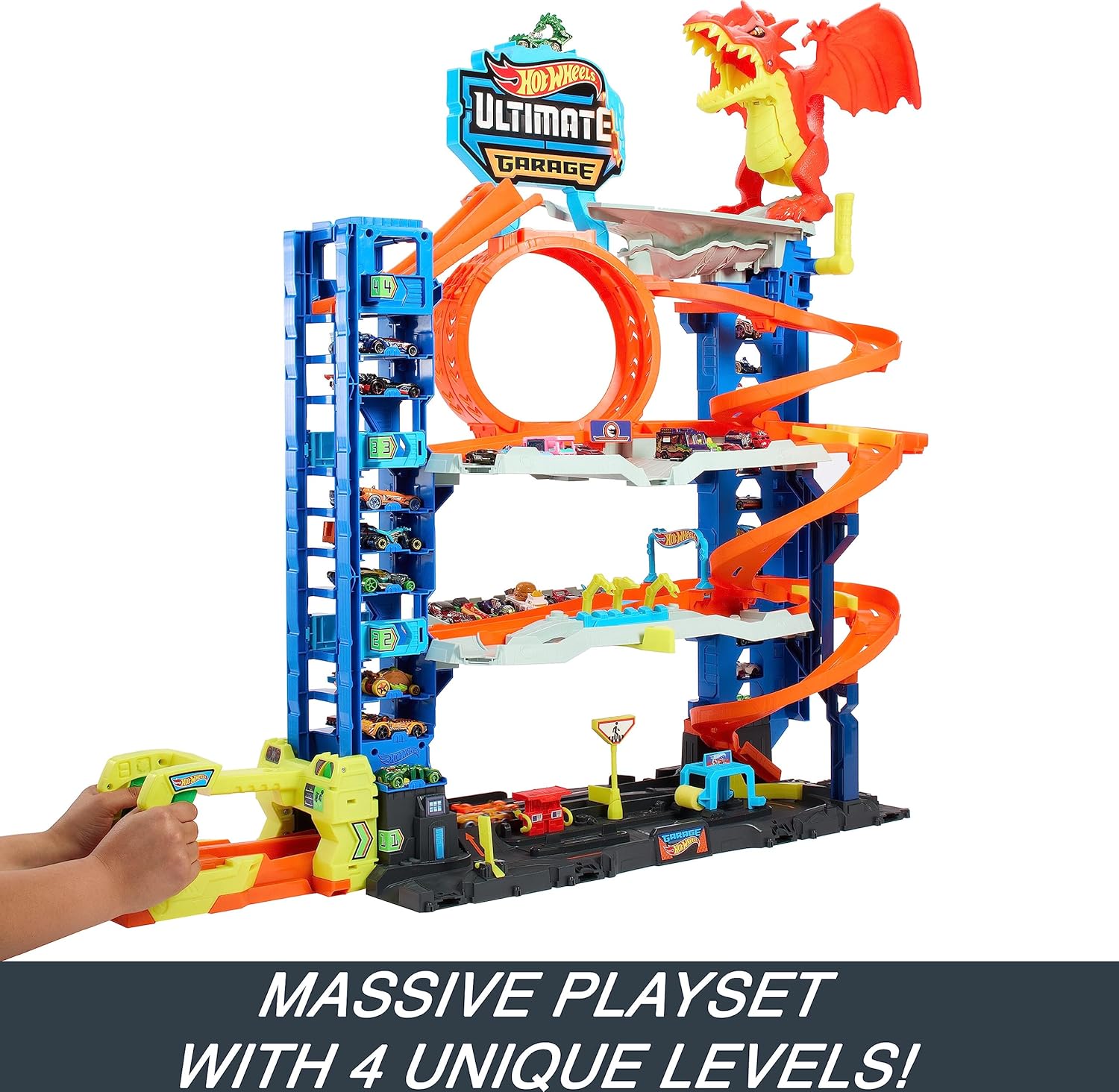 Hot Wheels City Toy Car Track Set Ultimate Garage with 2 Die-Cast Toy Cars & Car-Eating Dragon
