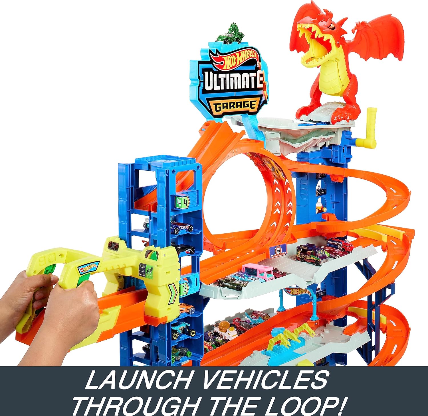Hot Wheels City Toy Car Track Set Ultimate Garage with 2 Die-Cast Toy Cars & Car-Eating Dragon