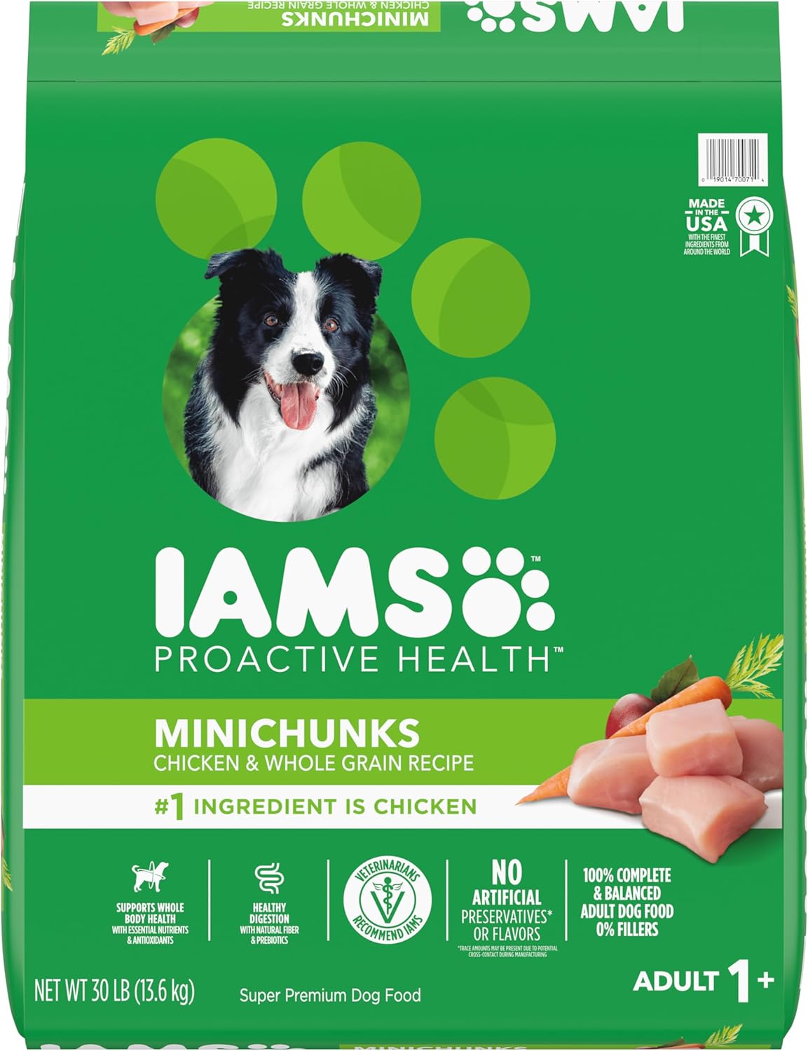 IAMS Adult Minichunks Small Kibble High Protein Dry Dog Food with Real Chicken, 30 lb. Bag