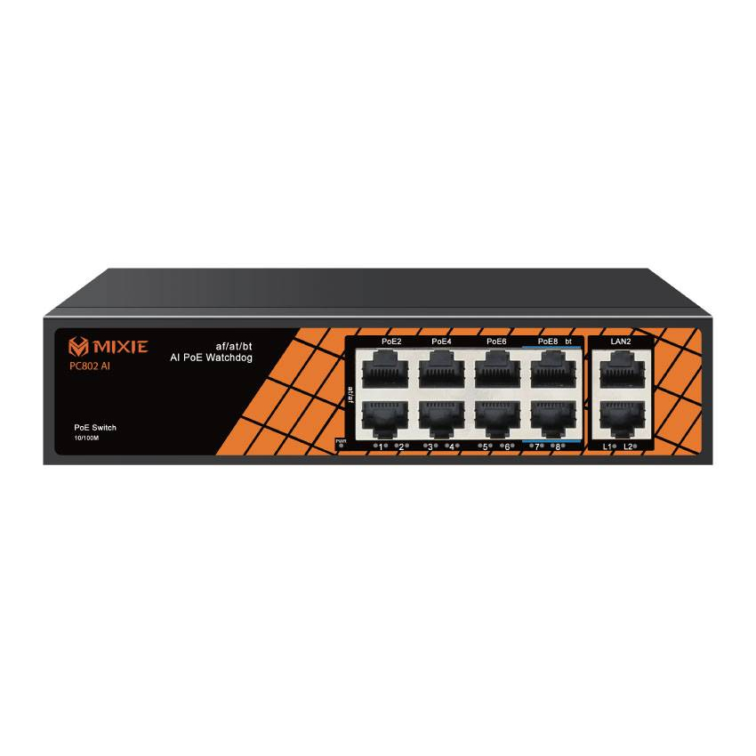 SWITCH POE MIXIE PC-802 AI 8+2, khoảng cách 250M, Công Nghệ Watchdog Thông minh