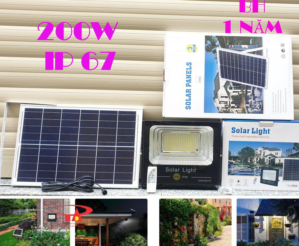 Đèn led pha năng lượng mặt trời 200W chống nước IP67 thương hiệu bồ câu