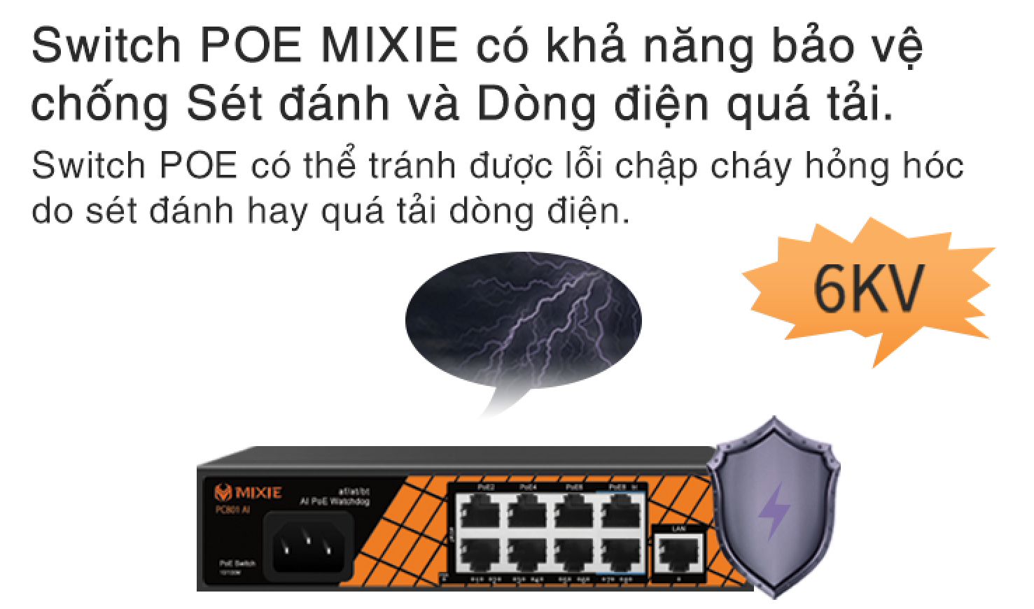 SWITCH POE MIXIE PC402 AI- 4+2 100Mbs , khoảng cách 250M