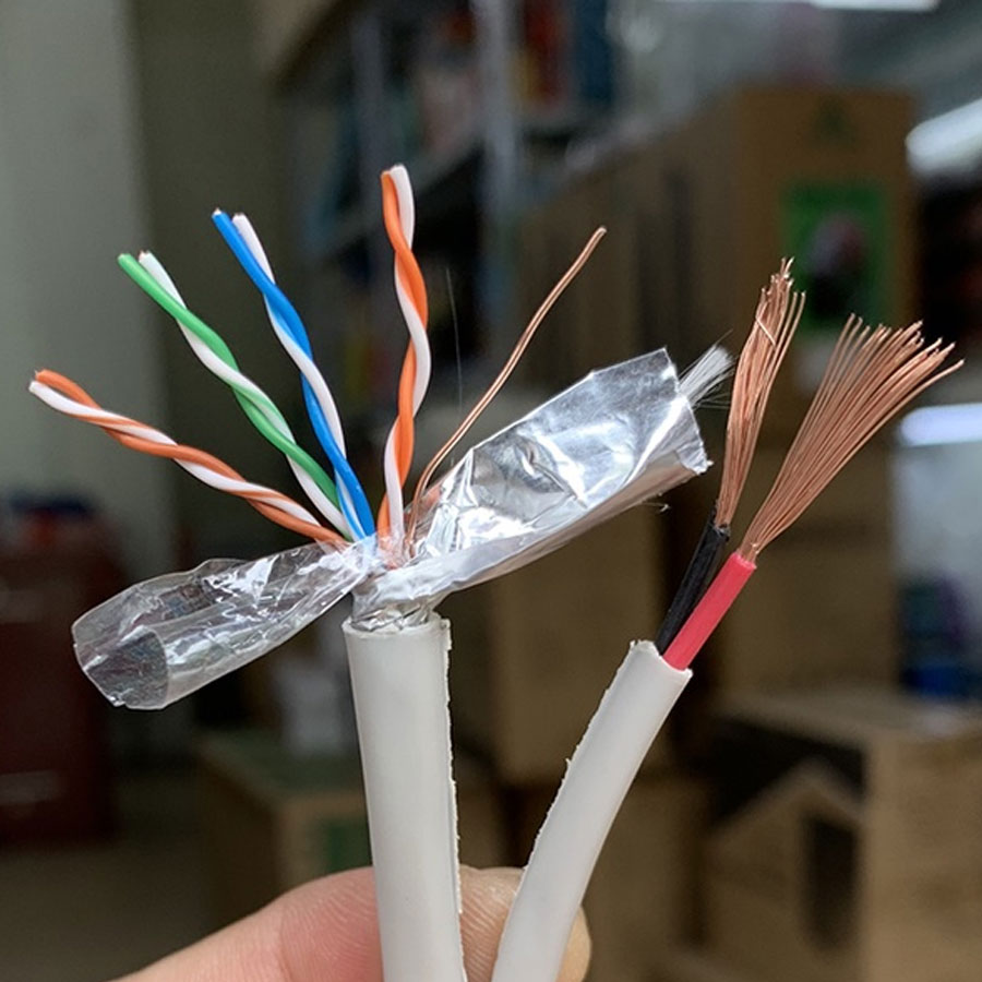 Dây Cáp MạnLiền Nguồn  Golden Japan Cat5e FTP + 2C Bọc Bạc Chống Nhiễu - Hàng Chính Hãng