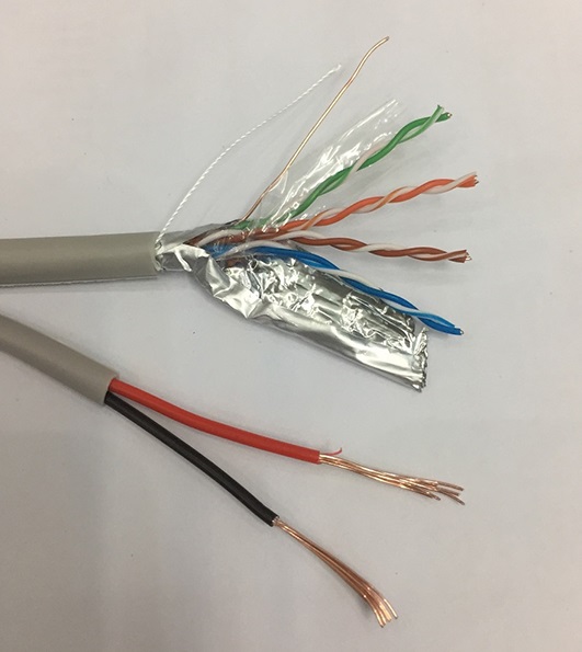 10m đến 100m Cáp Mạng Liền Nguồn  Golden Japan Cat5e FTP + 2C Bọc Bạc Chống Nhiễu - Hàng Chính Hãng