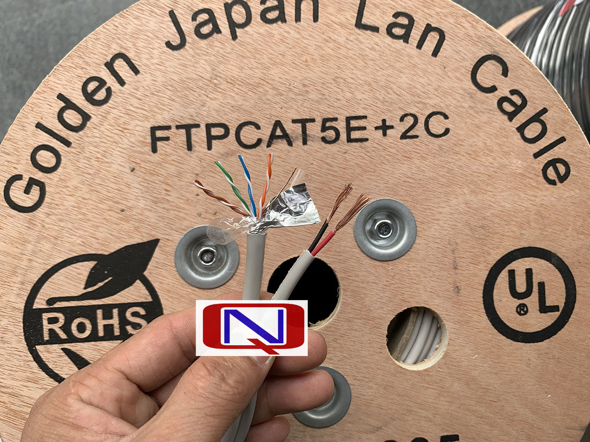 10m đến 100m Cáp Mạng Liền Nguồn  Golden Japan Cat5e FTP + 2C Bọc Bạc Chống Nhiễu - Hàng Chính Hãng