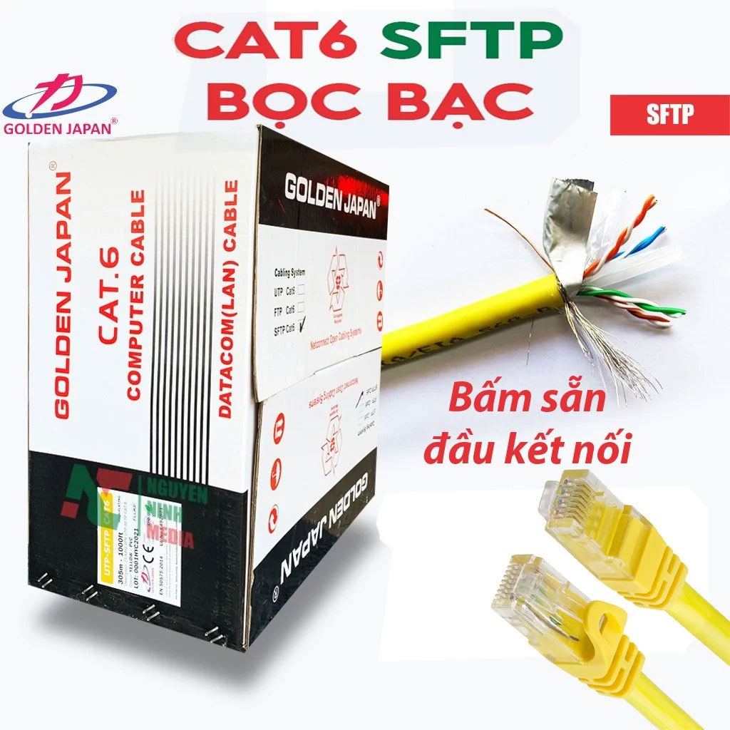 10m đến 100m Cáp mạng Golden Japan chuẩn Cat6 SFTP bấm sẵn đầu