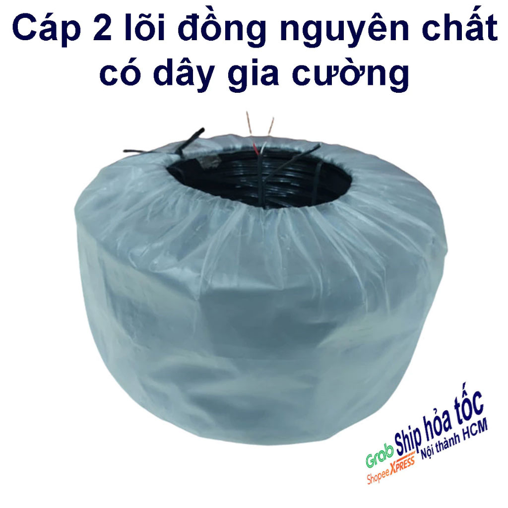Cáp camera 2 lõi 1 tim đồng nguyên chất có cáp gia cường