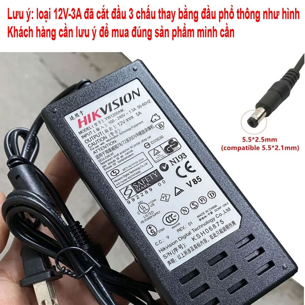 Nguồn Hikvision 12V 1A 3A 5A cho đầu ghi, camera chính hãng