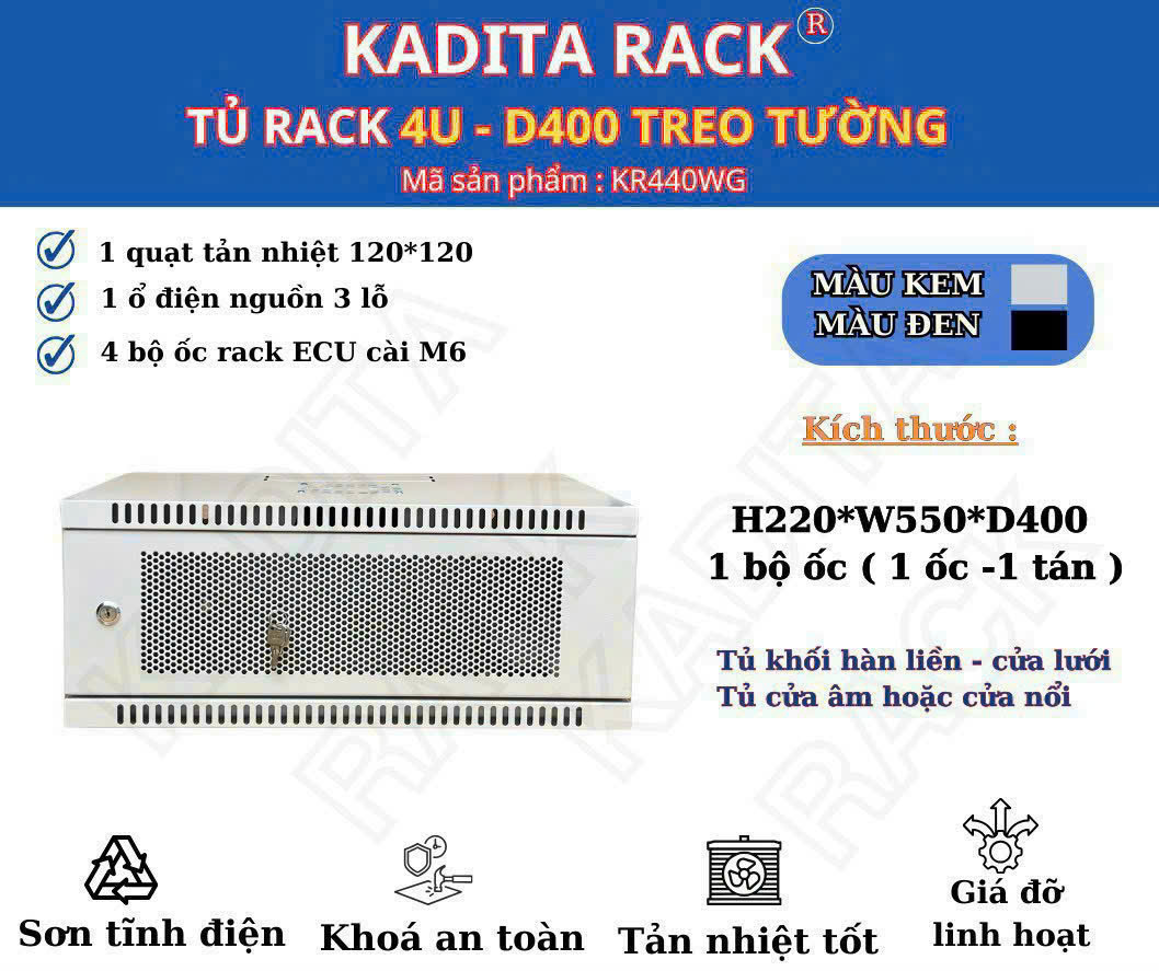 Tủ Rack 4U-D400 Treo tường, Tủ mạng, tủ điện
