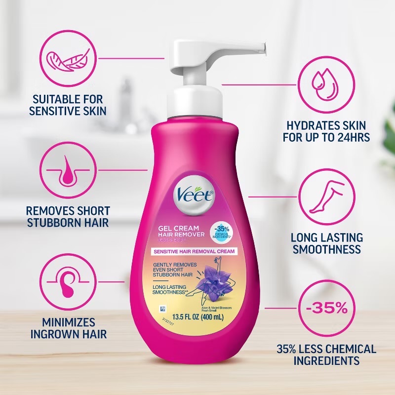 Veet Aloe Vera Legs & Body Hair Remover Gel Cream - 13.5 fl oz