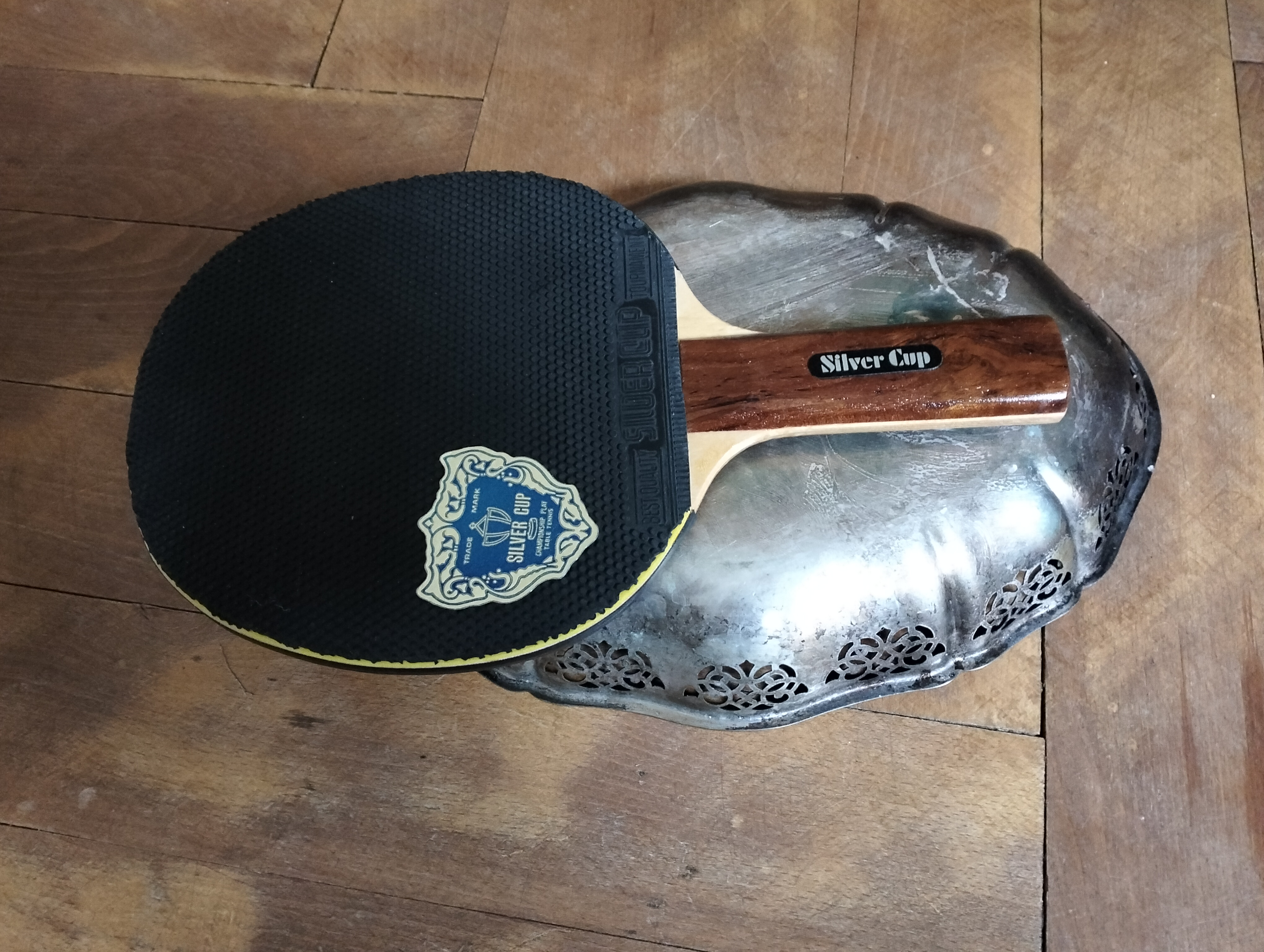 🏓 Vintage Silver Cup Tournament Racket – Sponge Pips Edition (c. 1975–1985)