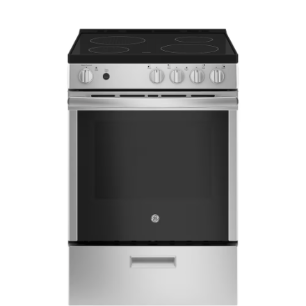 GE 24" JCAS640RMSS Slide-in Electric Range Stainless Steel with Steam clean, Removable backsplash and Storage drawer