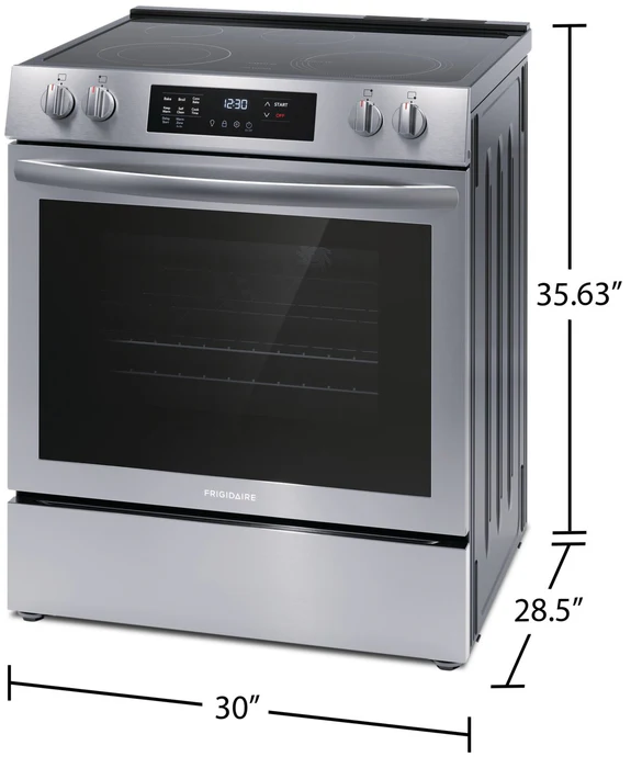 Frigidaire 30" FCFE308CAS Slide-In Electric Range with Space wise elements and Self-Cleaning Convection Oven in Stainless Steel