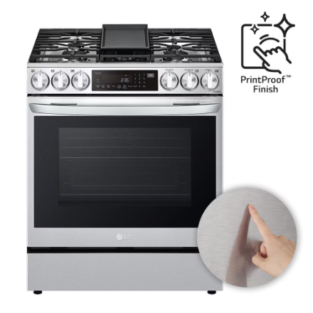 LG 30" LSGL6335F Slide-in Smart Gas Range with InstaView and Air Fry, ProBake Convection Oven in Smudge Resistant Stainless Steel