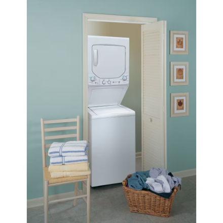 GE 24-Inch GUD24ESMMWW 2.6 cu. ft.Unitized Apartment Size Stacked Washer and 4.4 cu. ft. Dryer Laundry Centre in White