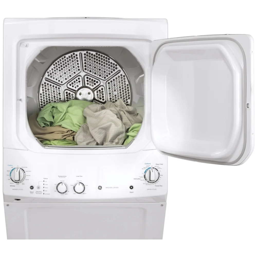 GE 24-Inch GUD24ESMMWW 2.6 cu. ft.Unitized Apartment Size Stacked Washer and 4.4 cu. ft. Dryer Laundry Centre in White