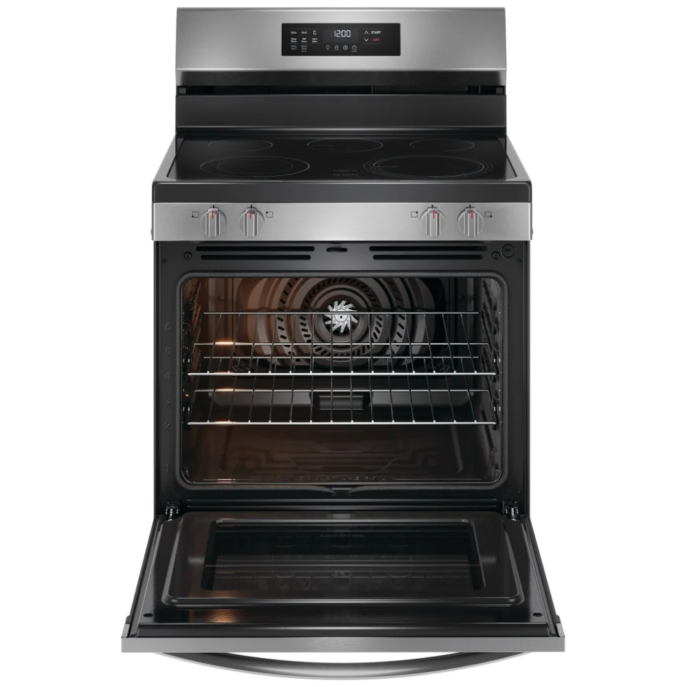 30" Frigidaire FCRE308CAS Freestanding Electric Range with Even Temp 5 Elemenet Cooktop Air Fry and Convection Bake in Stainless Steel
