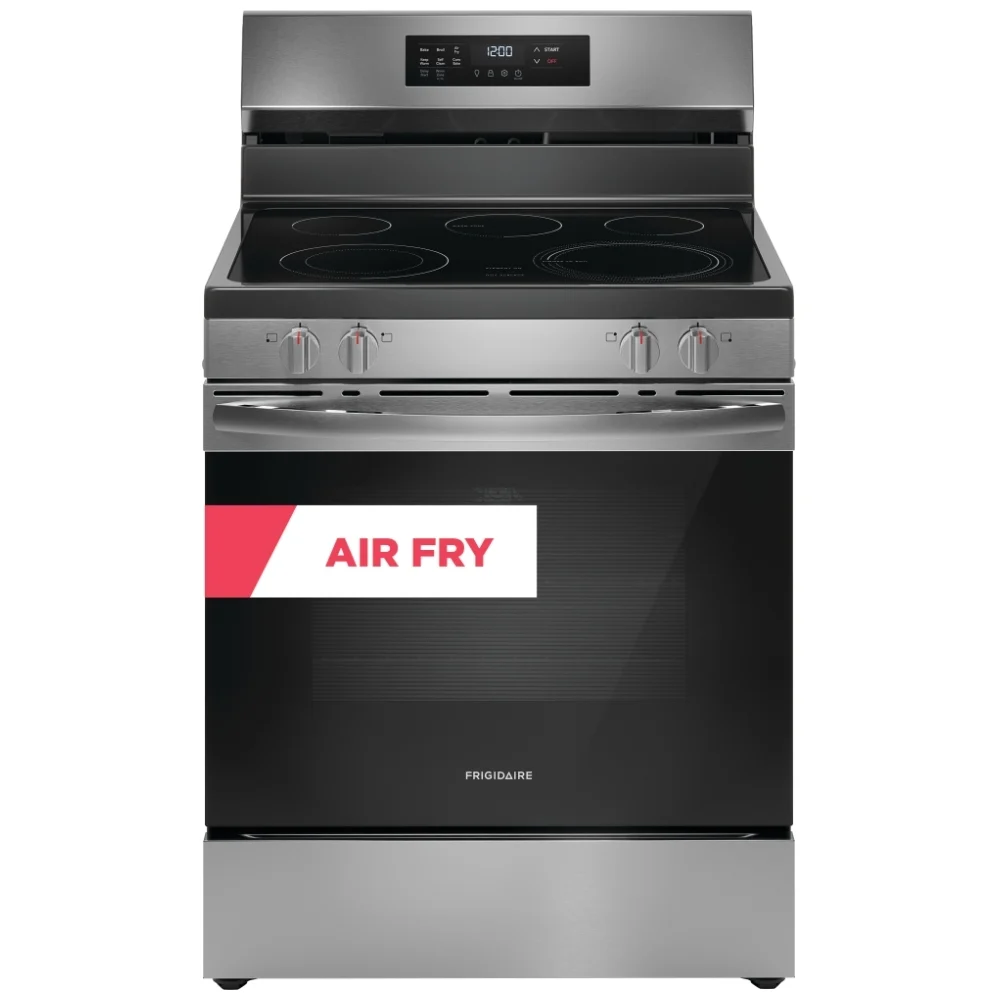 30" Frigidaire FCRE308CAS Freestanding Electric Range with Even Temp 5 Elemenet Cooktop Air Fry and Convection Bake in Stainless Steel