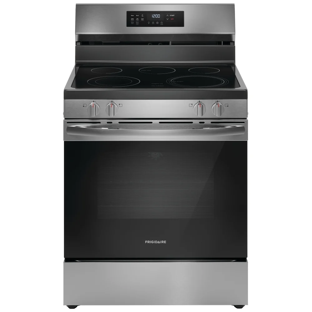 30" Frigidaire FCRE308CAS Freestanding Electric Range with Even Temp 5 Elemenet Cooktop Air Fry and Convection Bake in Stainless Steel