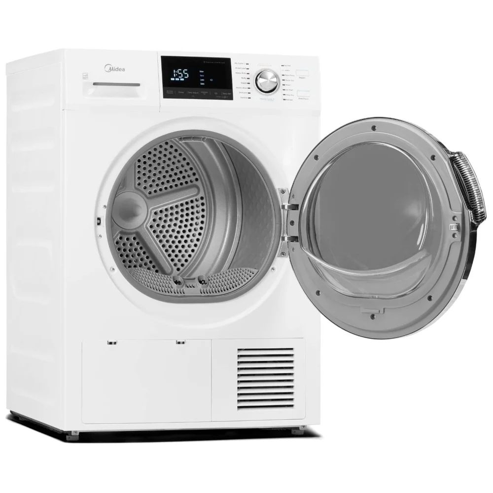 24" Midea MLE27N5AWWC Electric Dryer, 4.4 cu. ft. Dryer Capacity, 4 Temperature Settings, Stackable, Steel Drum, White colour Ventless (Heat Pump)