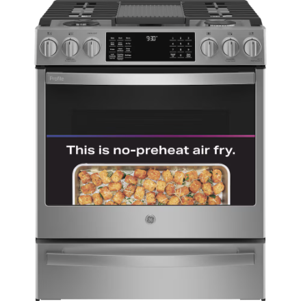 GE Profile PC2S930YPFS 30" Slide-In Smart Dual Fuel Range – True Convection – No Preheat Air Fry – Fingerprint Resistant Stainless Steel