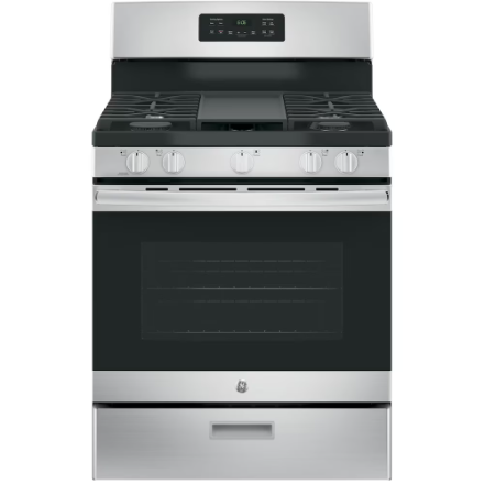 GE 30" Freestanding Gas Range with Precise Simmer Burner Broil drawer Oven in Stainless Steel