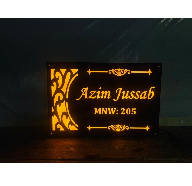 Acrylic Custom Design Yellow Leds Home Name Plate