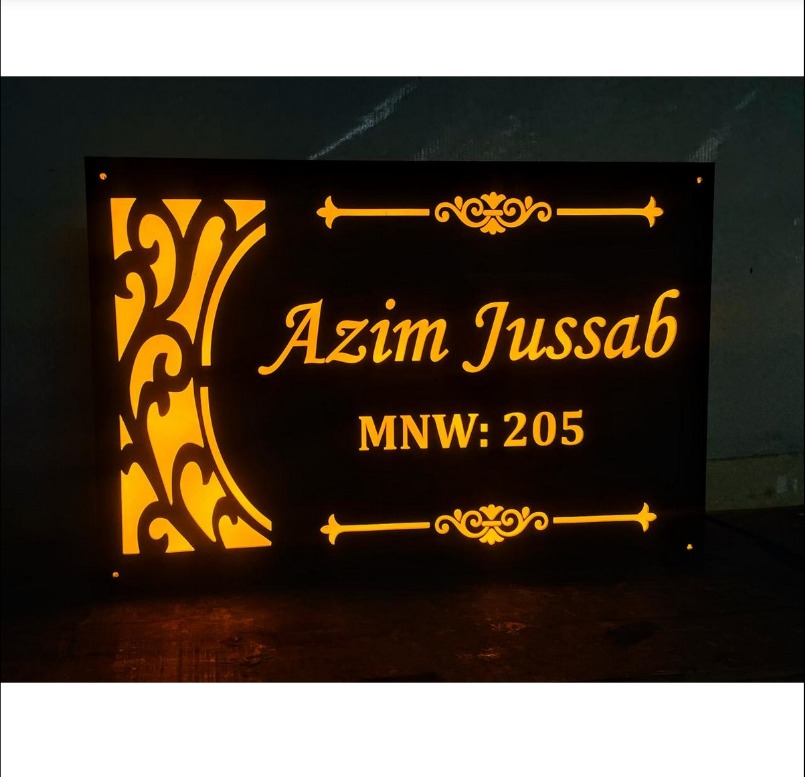 Acrylic Custom Design Yellow Leds Home Name Plate
