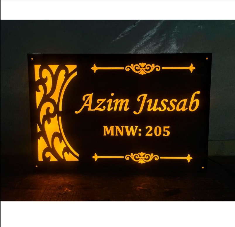 Acrylic Custom Design Yellow Leds Home Name Plate