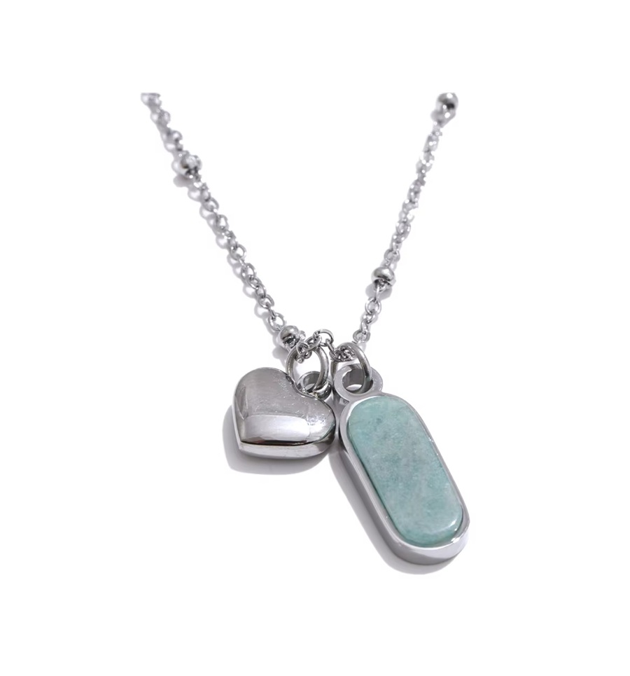 Colar Pingente duplo Coração e Pedra Natural - Dourado