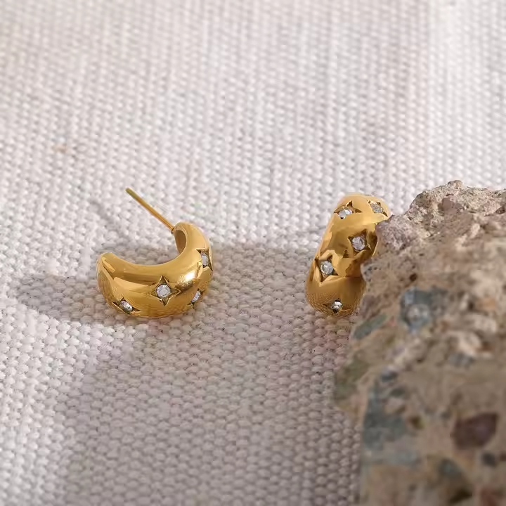 Brincos Star Zirconia - Dourado