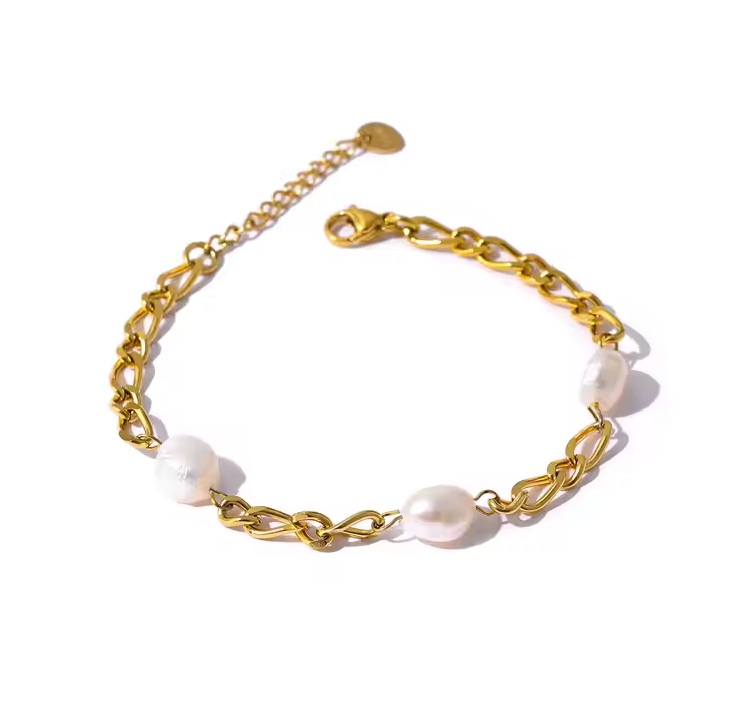Pulseira Pérola Natural - Dourado
