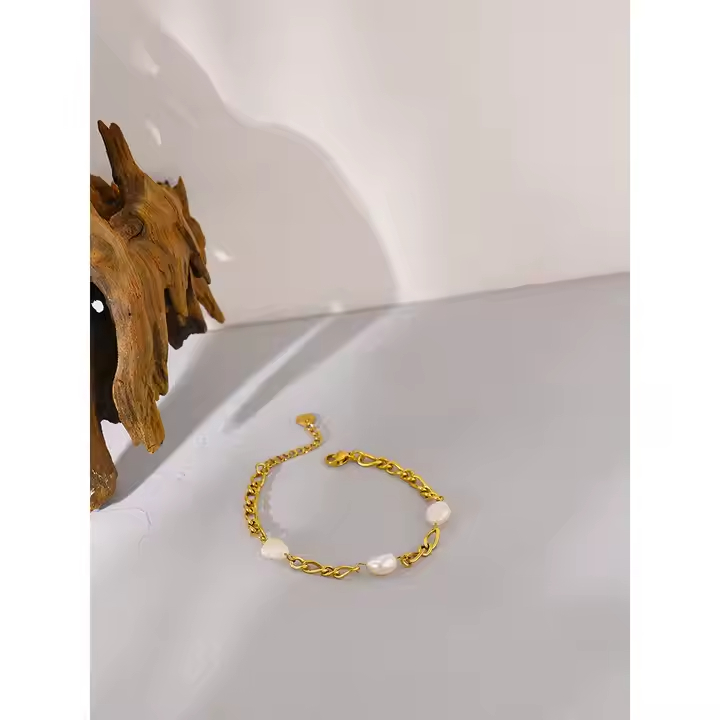 Pulseira Pérola Natural - Dourado