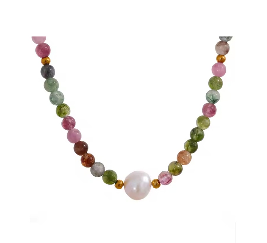 Colar Turmalinas com Pérola Natural - Dourado