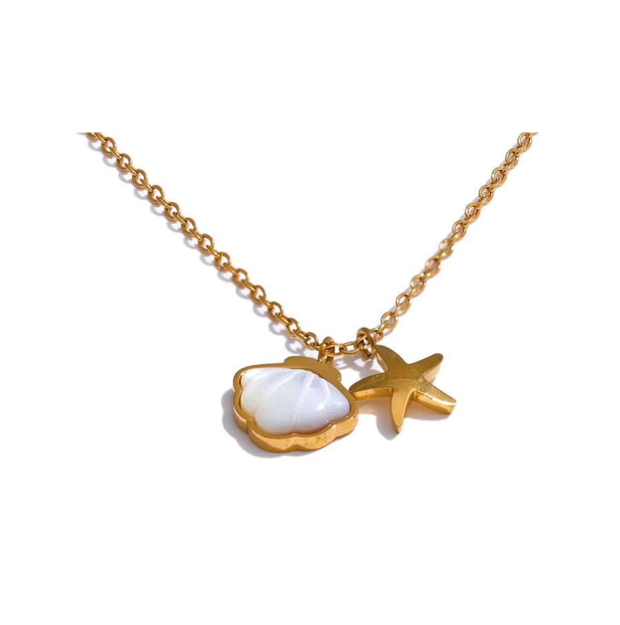 Colar Pingente duplo Concha e Estrela - Dourado