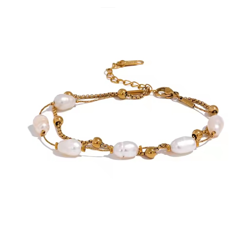 Pulseira Pérola Natural dupla - Dourado